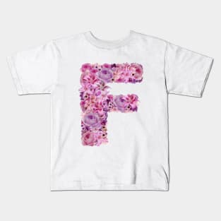 Pink Floral Letter F Kids T-Shirt